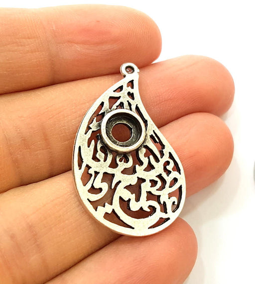 Silver Pendant Antique Silver Plated Pendant Blank (37x22mm) G7397