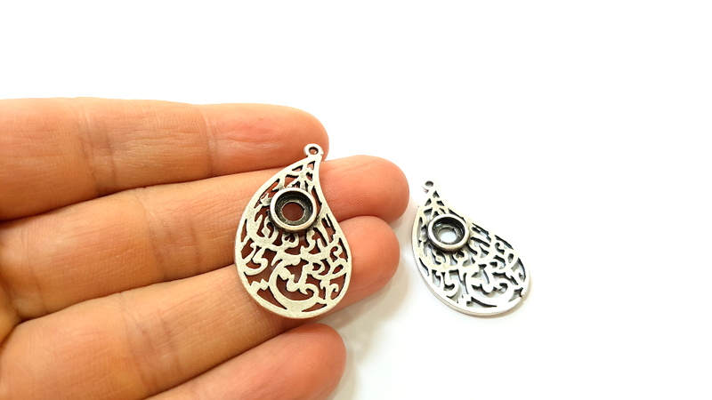 Silver Pendant Antique Silver Plated Pendant Blank (37x22mm) G7397