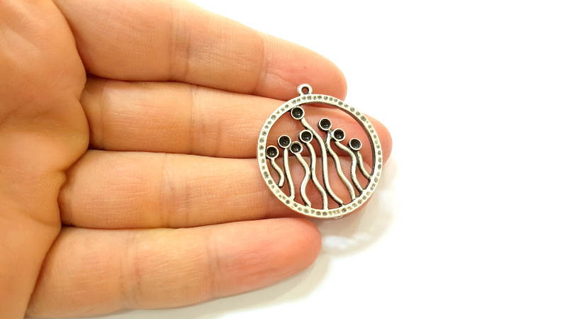 Silver Pendant Antique Silver Plated Pendant Blank (32mm) G7399