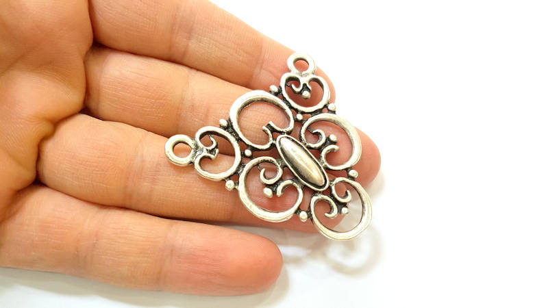 2 Silver Pendant Antique Silver Pendants (50x47mm) G7405