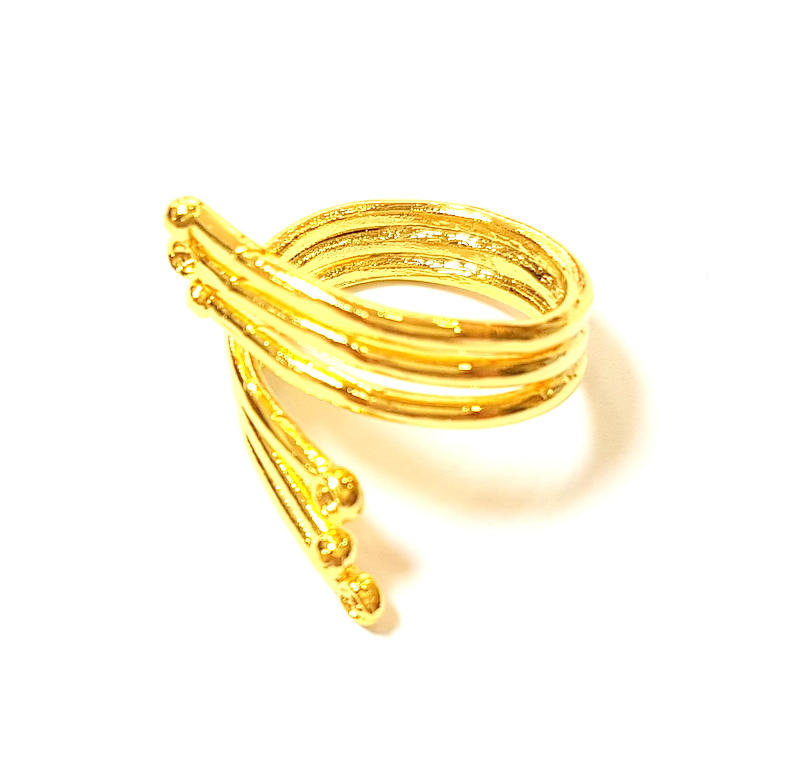 Gold Ring Blank Bezel Settings Cabochon Base Mountings Adjustable Ring 24K Gold Plated Brass ( 2mm blank ) G7411