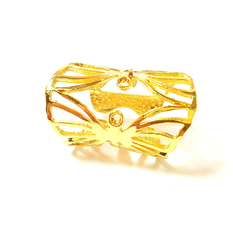 Gold Ring Blank Bezel Settings Cabochon Base Mountings Adjustable Ring 24K Gold Plated Brass ( 3mm blank ) G7416