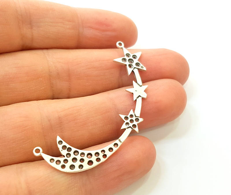 2 Silver Charms Silver Plated Star Charms Antique Silver Plated Brass (54x21mm)  G7418
