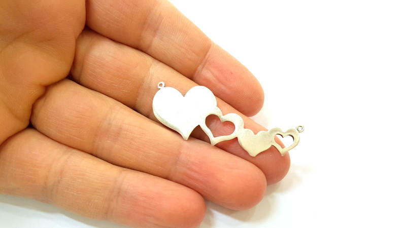 Silver Charms Silver Plated Heart Charms Antique Silver Plated Brass (49x18mm)  G7419