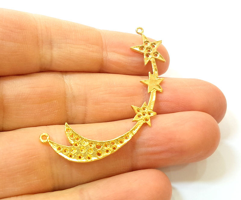 2 Gold Charms Gold Plated Star Charms 24K Gold Plated Brass (54x21mm)  G7420