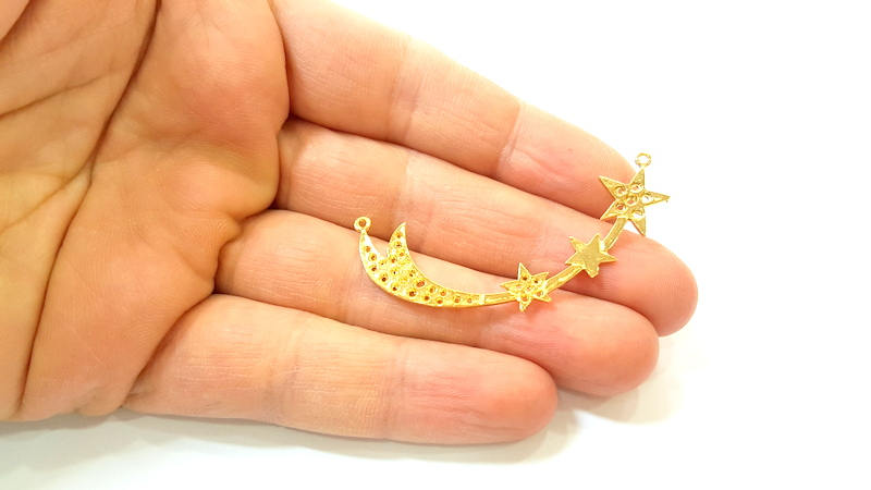 2 Gold Charms Gold Plated Star Charms 24K Gold Plated Brass (54x21mm)  G7420