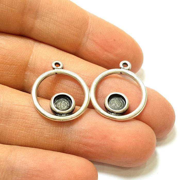 6 Silver Pendant Bezel Blank Earring Component Antique Silver Plated Blanks (6mm Blank) G8633