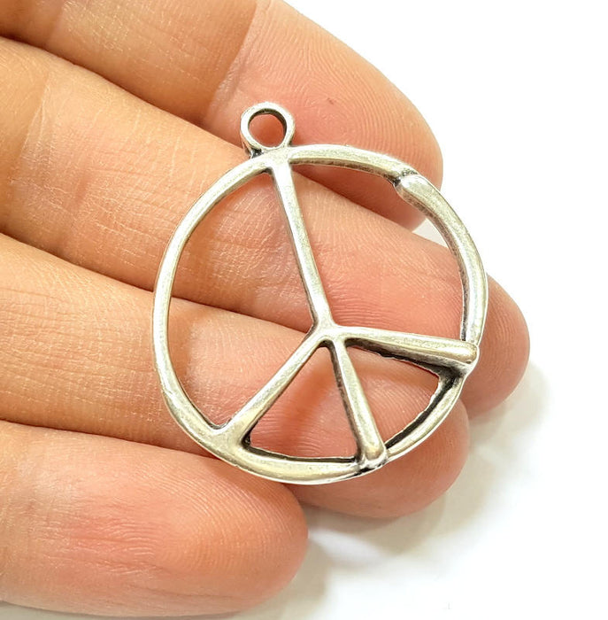 4 Silver Pendant Antique Silver Plated Peace Pendants (37x31mm) G7457