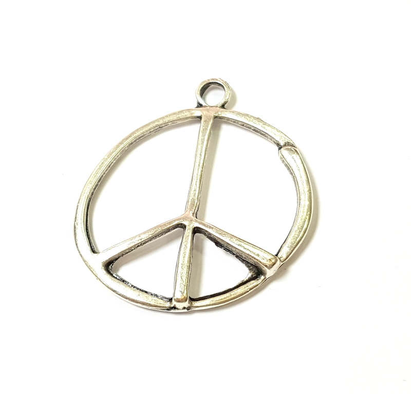 4 Silver Pendant Antique Silver Plated Peace Pendants (37x31mm) G7457
