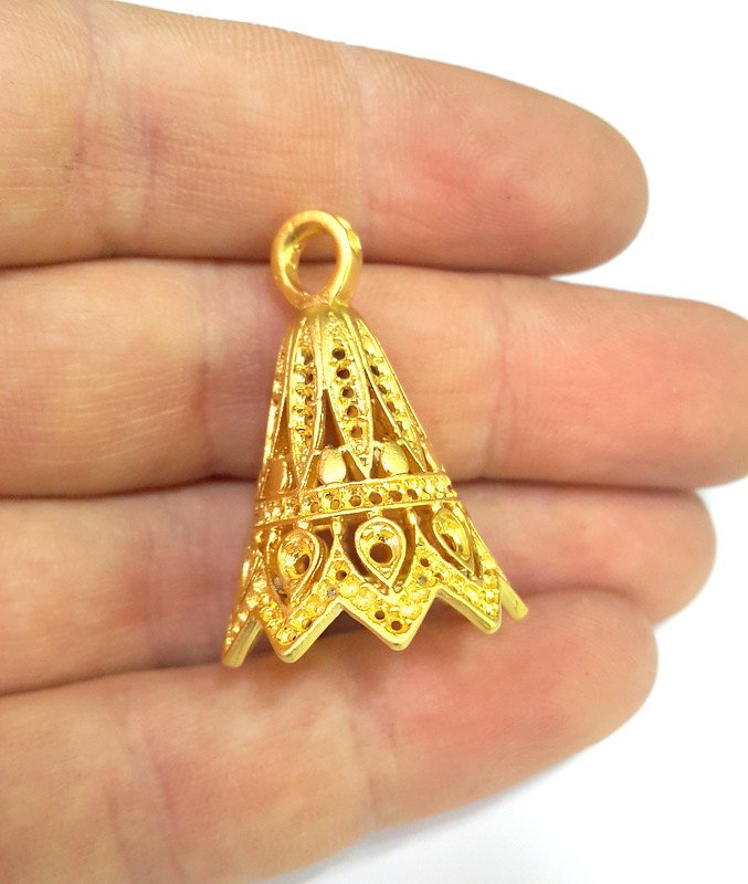 Gold Plated Brass Cones  Bead Caps  (34x23 mm) , Findings , G6679