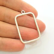 4 Silver Charms Antique Silver Plated Rectangle Charms (42x26mm)  G7472