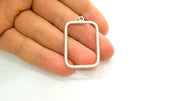 4 Silver Charms Antique Silver Plated Rectangle Charms (42x26mm)  G7472
