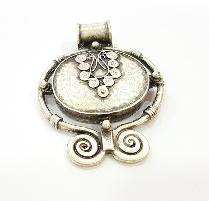 Antique Silver Tribal Pendants Ethnic Pendant (54x40mm) Antique Silver Plated G6681