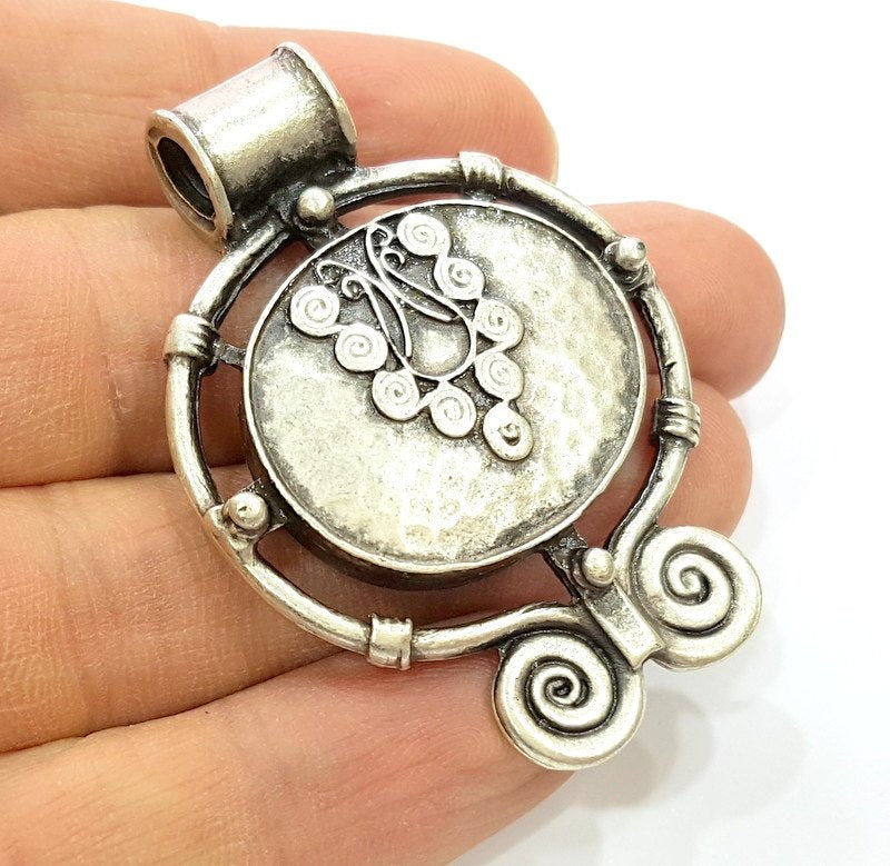 Antique Silver Tribal Pendants Ethnic Pendant (54x40mm) Antique Silver Plated G6681