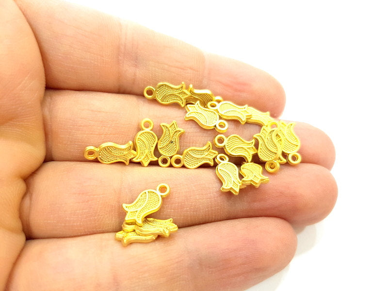 20 Tulip Flower Charms Gold Plated Charms (12x6mm) G6693