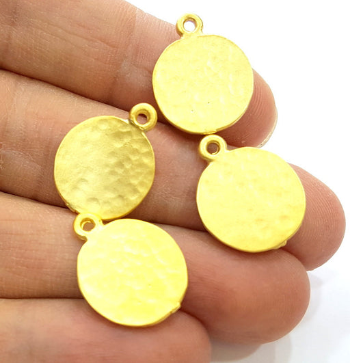 10 Gold Charms Gold Plated Hammered Charms  (16mm)  G6695