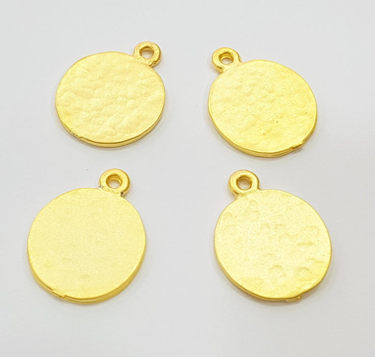 10 Gold Charms Gold Plated Hammered Charms  (16mm)  G6695