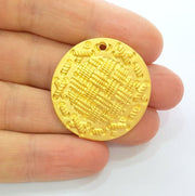 Gold Round Charms Matt Gold Pendant (35mm)  G7482