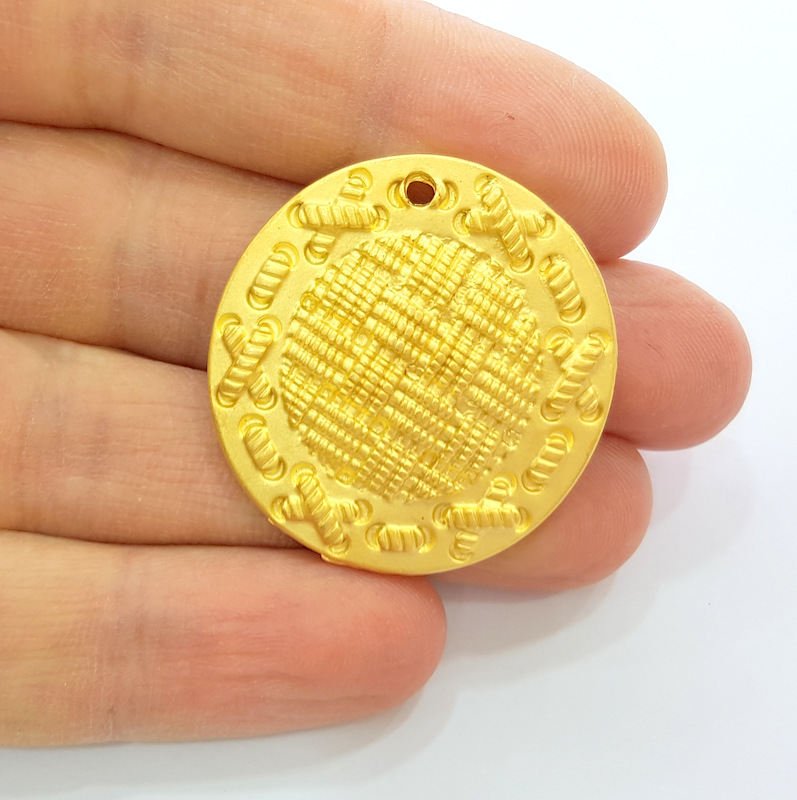 Gold Round Charms Matt Gold Pendant (35mm)  G7482