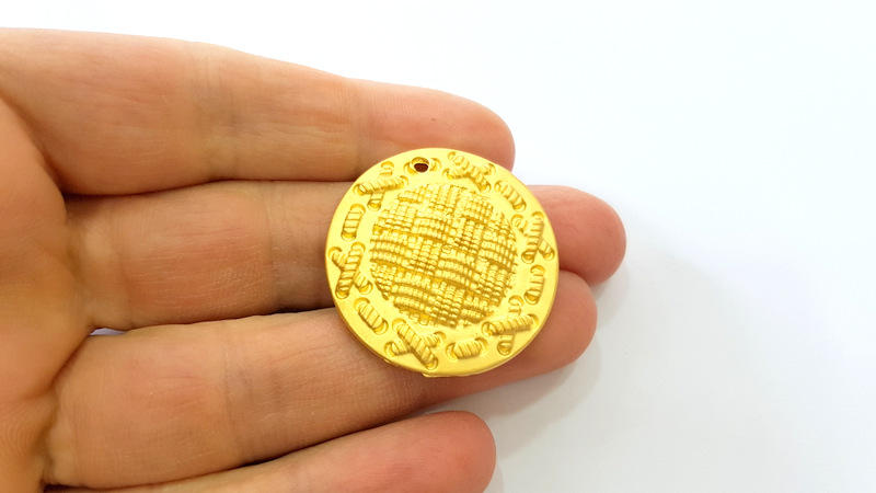 Gold Round Charms Matt Gold Pendant (35mm)  G7482