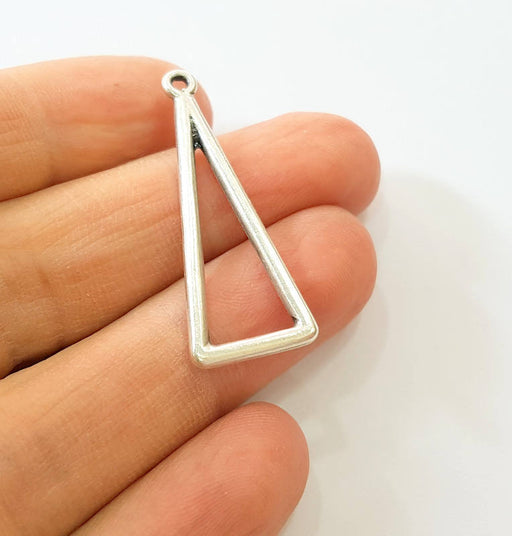 4 Silver Triangle Charms Antique Silver Plated Charms  (40x15mm) G7506