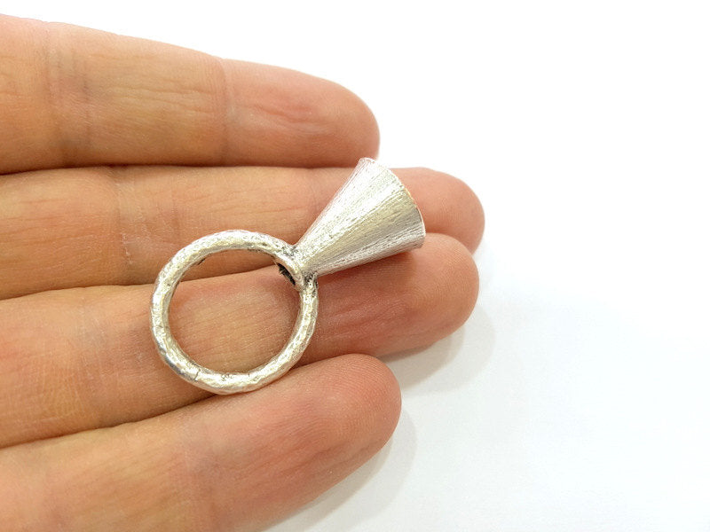 Silver Cone Findings Antique Silver Plated Brass  (36x20 mm)  G6722