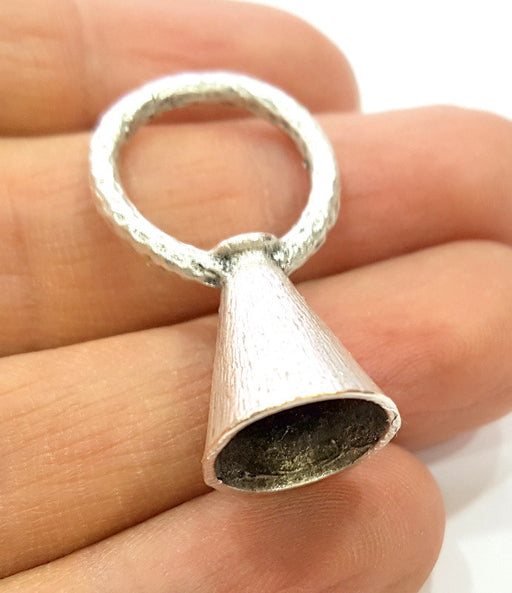 Silver Cone Findings Antique Silver Plated Brass  (36x20 mm)  G6722