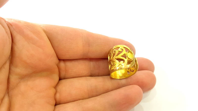 Raw Brass Ring Blank Bezel Settings Cabochon Base Mountings Adjustable (5x3mm blank ) G7511