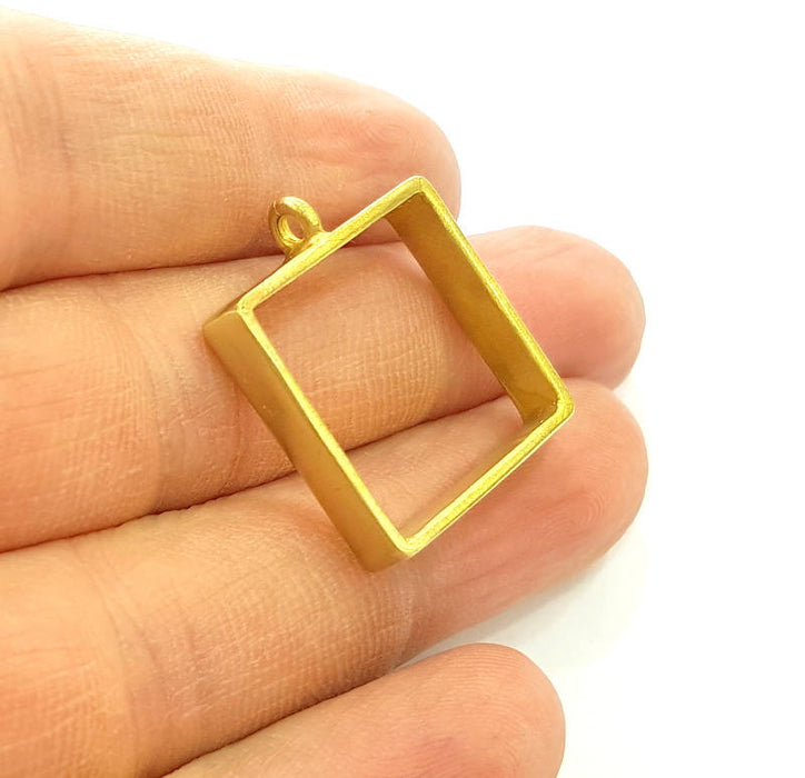 Raw Brass Bezel Settings Pendant Blank  Base Blank Mountings Necklace Blank Cabochon Base  (20mm square blank) G7521