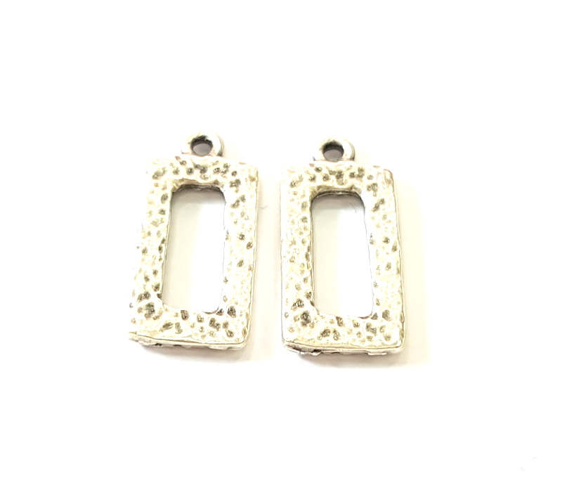 4 Silver Charms Antique Silver Plated Rectangle Charms (24x11mm)  G7534