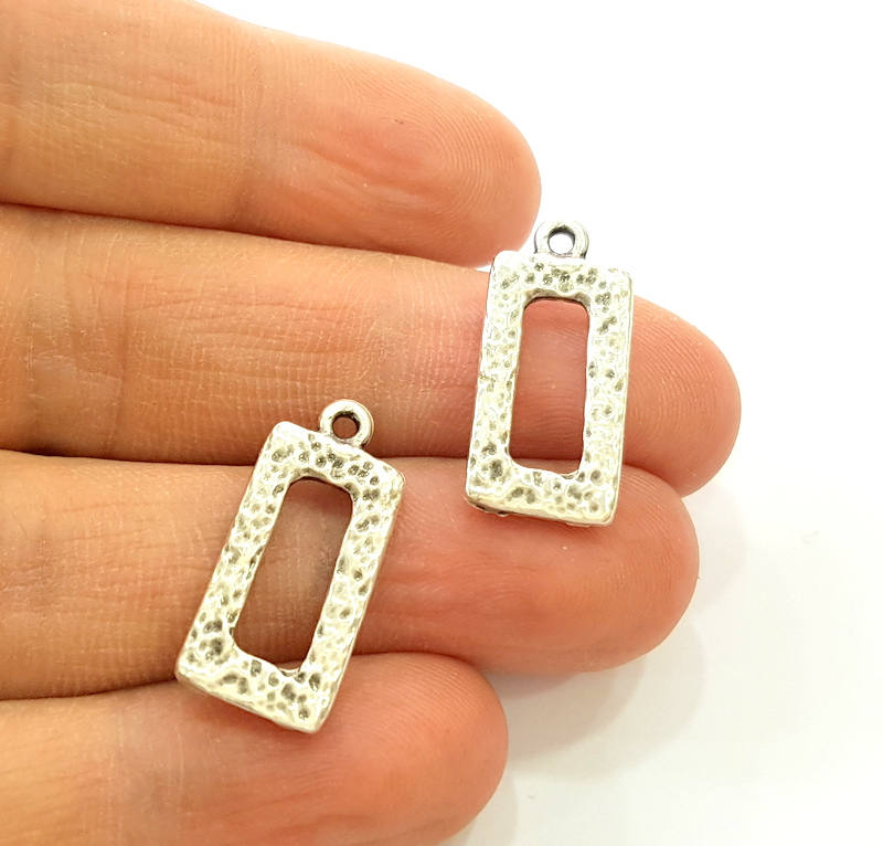 4 Silver Charms Antique Silver Plated Rectangle Charms (24x11mm)  G7534
