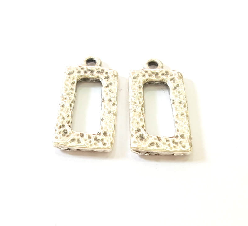 4 Silver Charms Antique Silver Plated Rectangle Charms (24x11mm)  G7534
