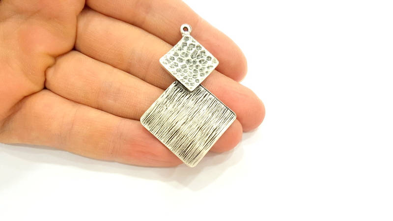 2 Silver Pendant Antique Silver Plated Pendant (55x35mm) G12923
