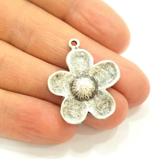 Silver Flower Charm Antique Silver Plated Charms (33x26mm) G8631