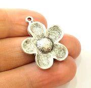 Silver Flower Charm Antique Silver Plated Charms (33x26mm) G8631
