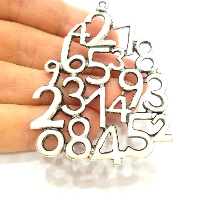 Silver Numbers Pendant Antique Silver Plated Pendant (71x51mm) G7545