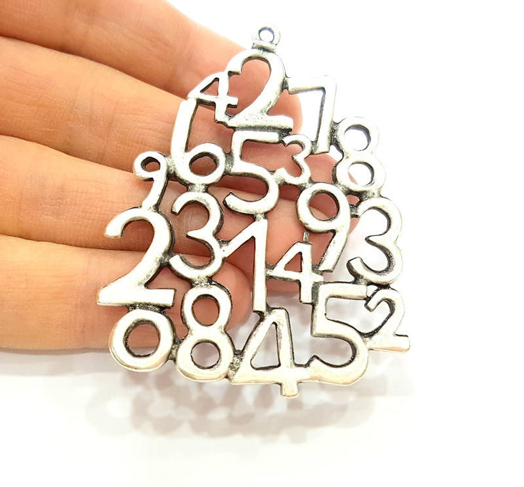 Silver Numbers Pendant Antique Silver Plated Pendant (71x51mm) G7545