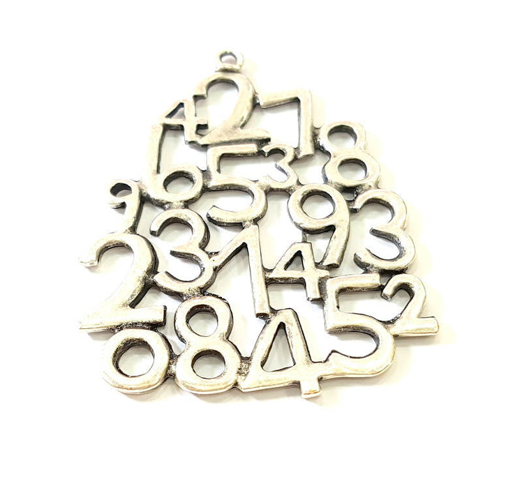 Silver Numbers Pendant Antique Silver Plated Pendant (71x51mm) G7545