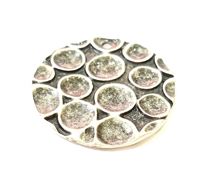 2 MottledRound Charms Pendant Antique Silver Plated Pendant (34mm) G7547