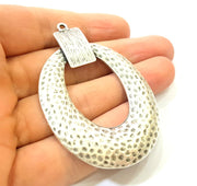 Hammered Silver Pendant Antique Silver Plated Pendant (69x47mm) G7549
