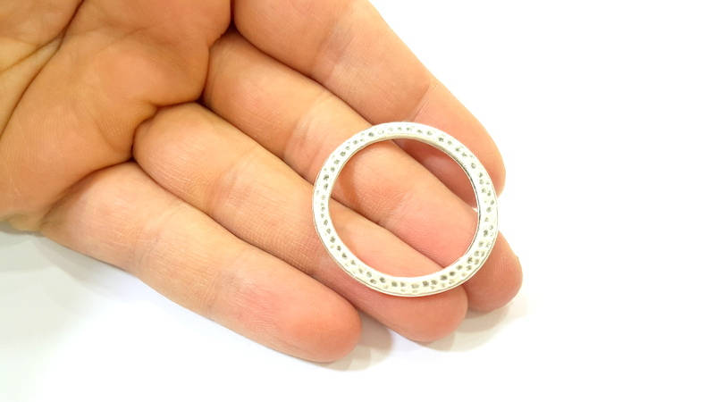 4 Hammered Circle Connector Antique Silver Plated (37mm) G7557