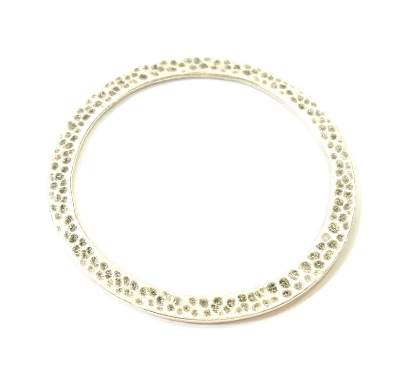 Silver Large Circle Connector Pendant Hammered Round Antique Silver Plated (58mm) G14438