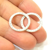 10 Silver Circle Connector Antique Silver Plated Hammered Round Connector (20mm) G9447