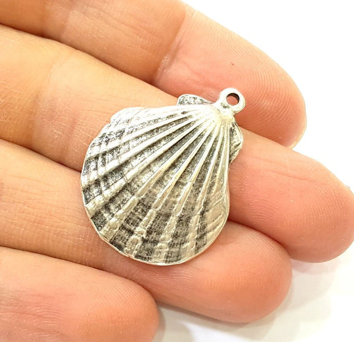 Oyster Charms Shell Charm Mussel Charms Sea Ocean Silver Shell Pendant Antique Silver Plated (32x25mm) G8217