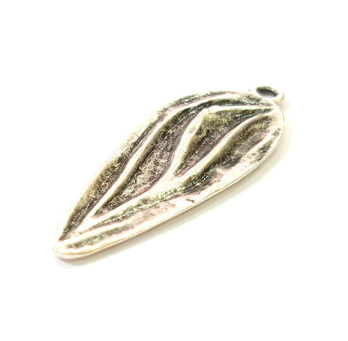 2 Silver Leaf Charms Antique Silver Plated Leaf Pendants (47x18mm)  G7564