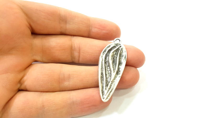 2 Silver Leaf Charms Antique Silver Plated Leaf Pendants (47x18mm)  G7564