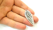 2 Silver Leaf Charms Antique Silver Plated Leaf Pendants (47x18mm)  G7564