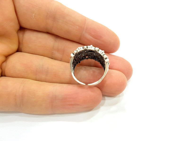 Silver Ring Blank Ring Settings Ring Bezel Base Cabochon Mountings Adjustable (for 2mm stone tiny blanks) Oxidized Silver Plated Brass G6737