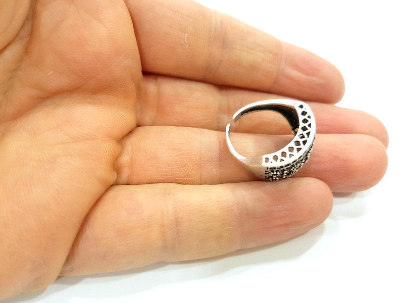 Silver Ring Blank Ring Settings Ring Bezel Base Cabochon Mountings Adjustable (for 2mm stone tiny blanks) Oxidized Silver Plated Brass G6740