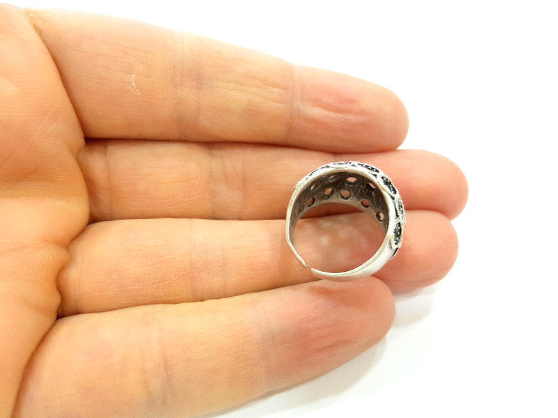 Silver Ring Blank Ring Settings Ring Bezel Base Cabochon Mountings Adjustable (for 3mm stone tiny blanks) Oxidized Silver Plated Brass G6741